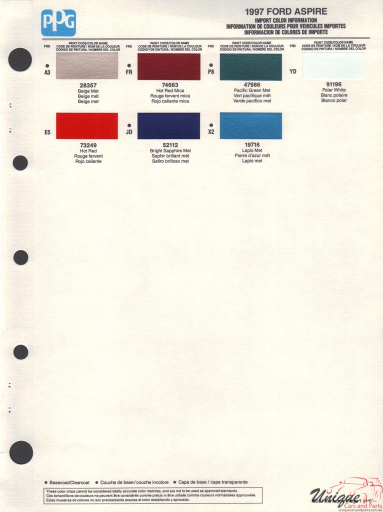 1997 Ford Paint Charts Aspre PPG